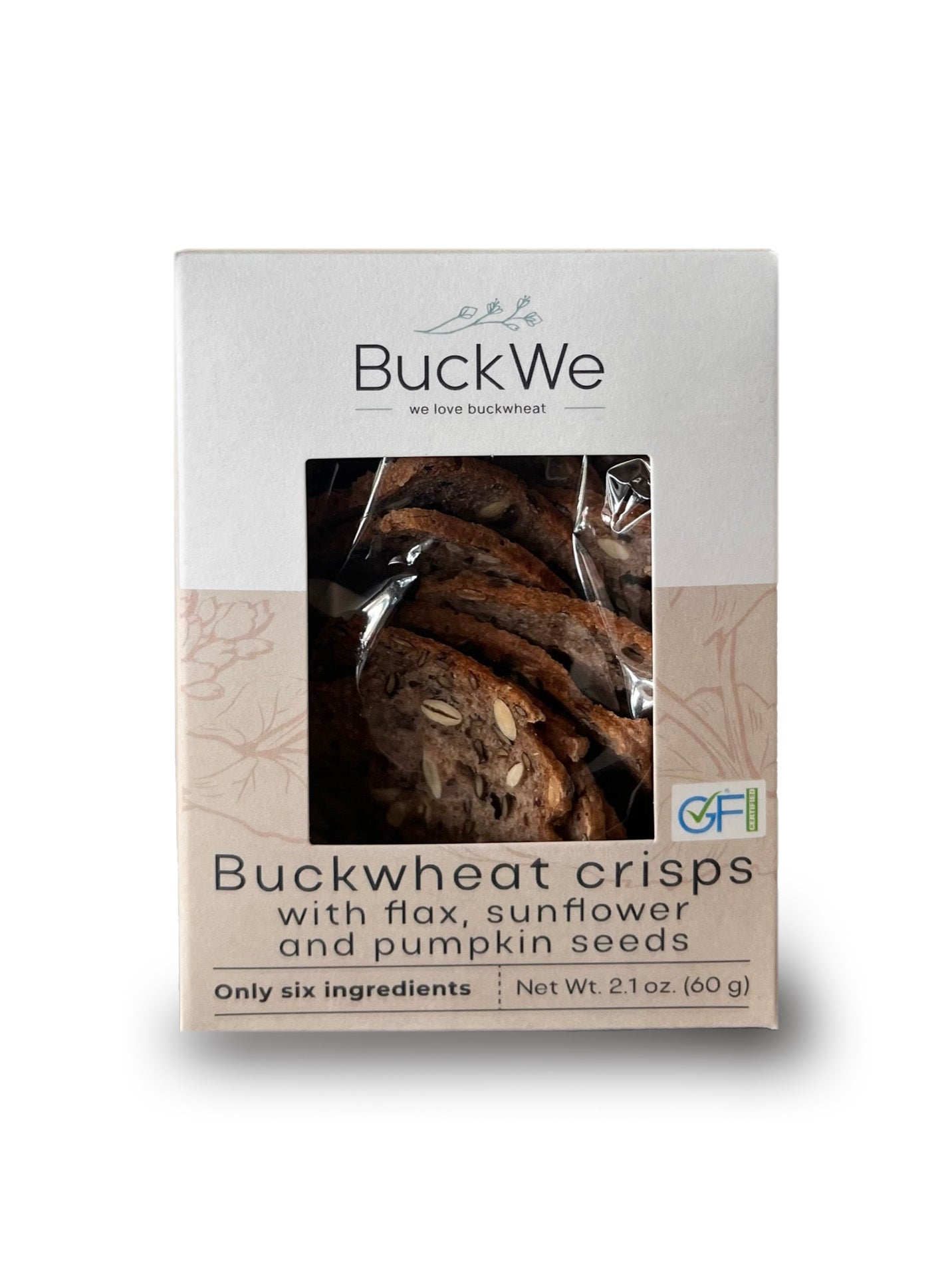 Buckwheat crisps with flaxseeds, sunflower seeds, and pumpkin seeds